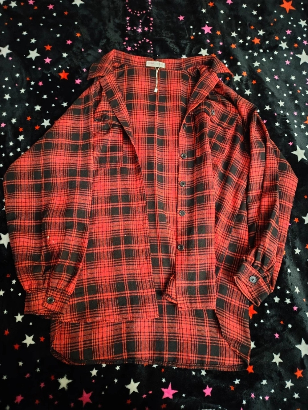 ROMWE Red and Black Plaid Button-Down Long Sleeve